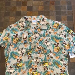 Disney Men's Mickey Mouse Floral Shirt - Green and Orange